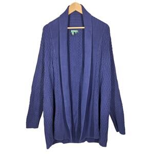 LAUREN RALPH LAUREN WOMEN'S CABLE KNIT CARDIGAN – SIZE L – BLUE – 100% COTTON